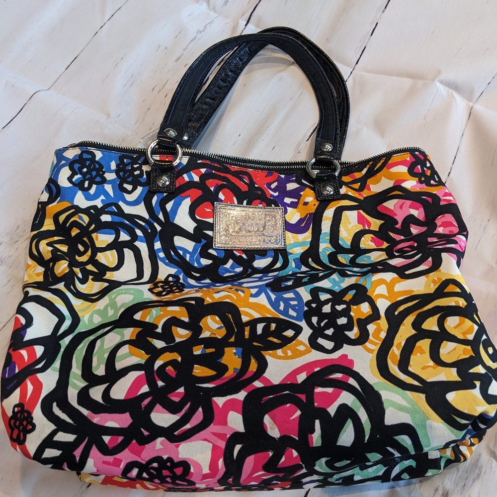 Coach Multicolor Floral Print Shoulder Bag - Black Handles - Picture 3 of 3